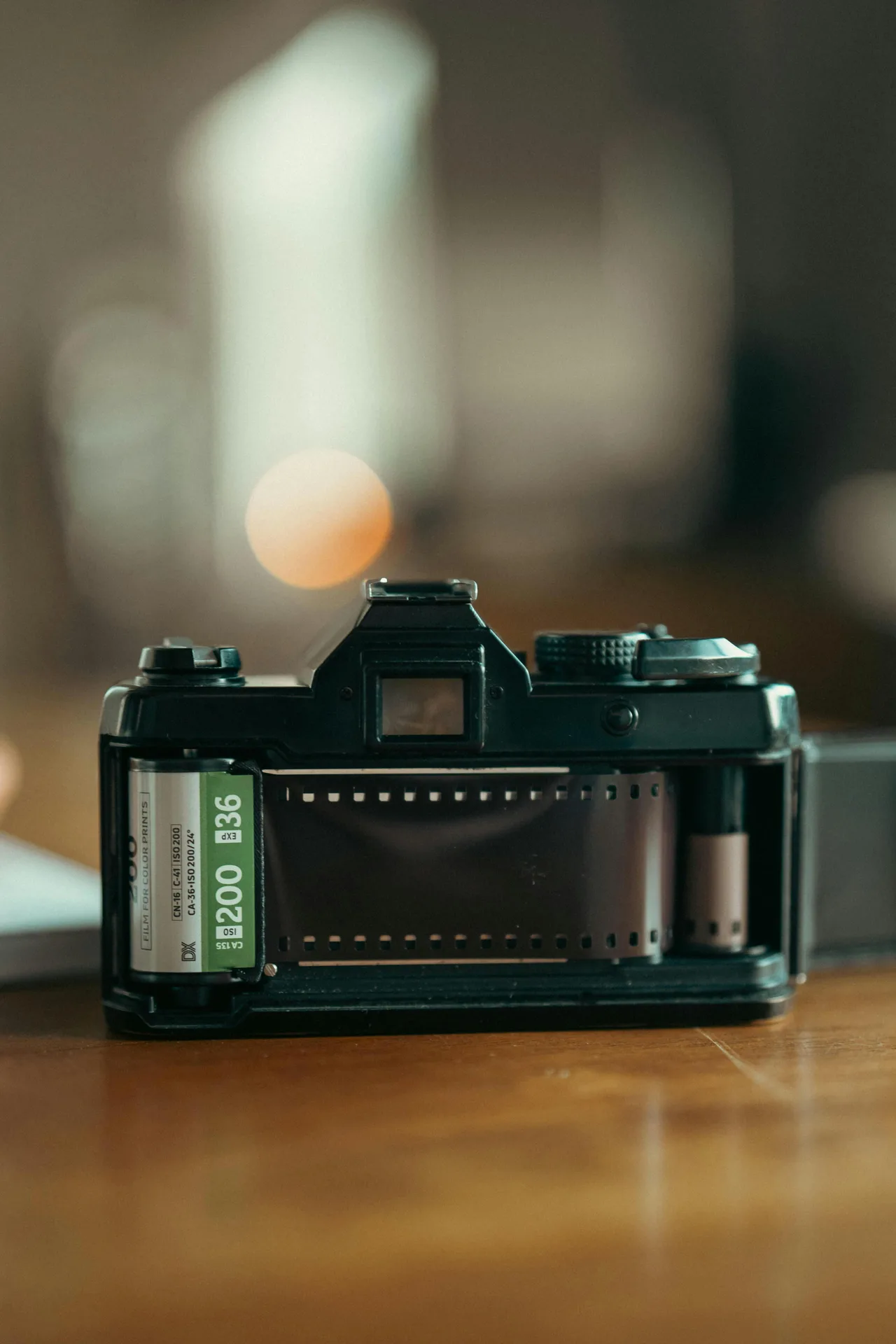 Film loaded inside a vintage camera